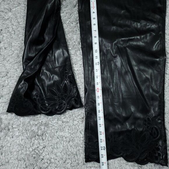 Chico's Faux Leather Cutwork Hem Trousers Wide Leg Ankle Pants Black Size 16 - Picture 10 of 12